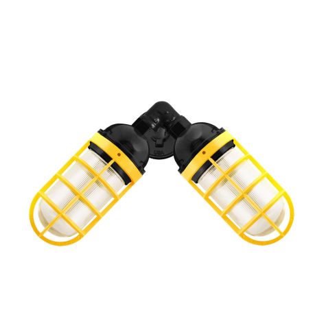 Atomic Topless Dual Sconce, 100-Black, CGG-Standard Cast Guard, 500-Buttery Yellow, RIB-Ribbed Glass