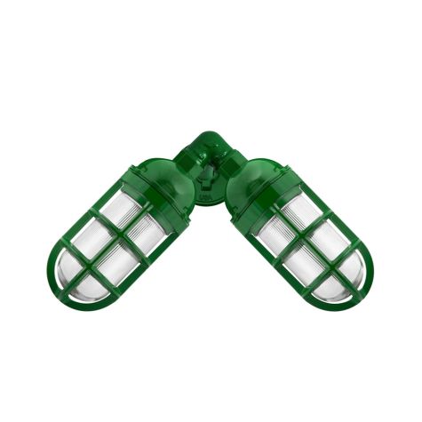 Atomic Topless Dual Sconce, 307-Emerald Green, TGG-Heavy Duty Cast Guard, RIB-Ribbed Glass