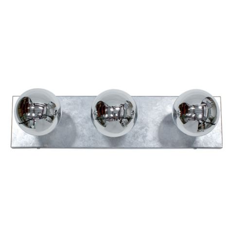 Vanity Strip Light, 3-Light, 975-Galvanized, Half-Chrome Bulbs