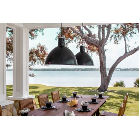 (2) 20" Wilcox Vented Cord Hung Pendant Lights, 100-Black, SBK-Standard Black Cord | Pictured with our Porcelain Enamel Dinnreware