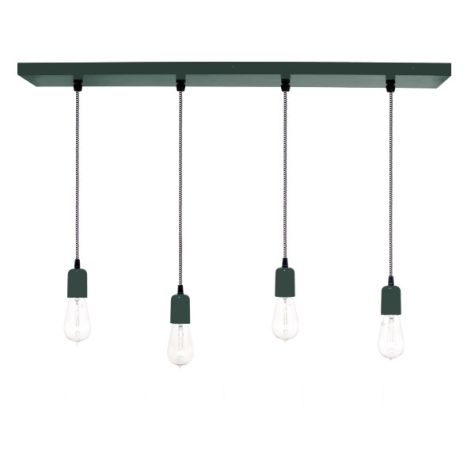 Downtown 4-Light Pendant Chandelier, 300-Dark Green, CSBW-Black & White Cloth Cord, Edison-Style 1890 Era Bulbs