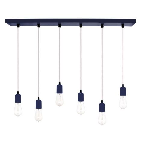 Downtown 6-Light Pendant Chandelier, 705-Navy, SWH-Standard White Cord, Edison-Style 1890 Era Bulbs