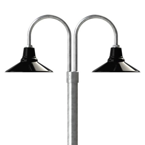 14" Aero, 100-Black, Double Post Mount, 975-Galvanized, Smooth Direct Burial Pole, 975-Galvanized