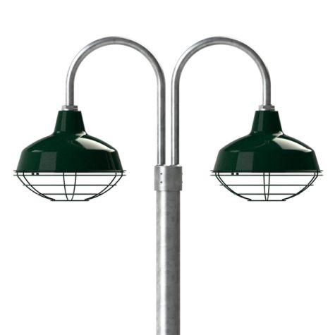 14" Avalon, M305-Forest Green, Wire Cage, 350-Vintage Green, Double Post Mount, 975-Galvanized, Smooth Direct Burial Pole, 975-Galvanized