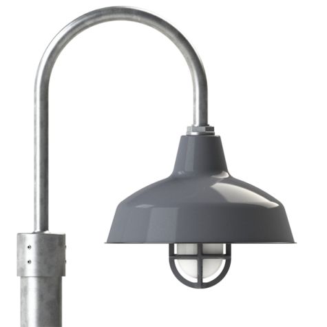 14" Avalon, 810-Graphite, Heavy Duty Cast Guard & Frosted Glass, 850-Graphite, Single Post Mount, 975-Galvanized, Smooth Direct Burial Pole, 975-Galvanized