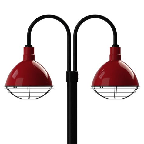 14" Wilcox, 455-Porcelain Cherry Red, Double Post Mount, 100-Black, Smooth Direct Burial Pole, 100-Black