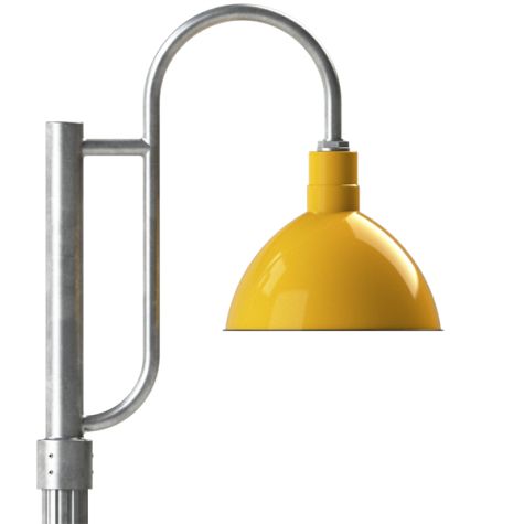 14" Wilcox, 550-Porcelain Yellow, Single Decorative Post Mount, 975-Galvanized, Fluted Direct Burial Pole, 975-Galvanized