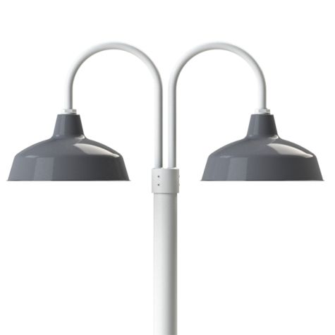 16" Avalon, 810-Graphite, Double Post Mount, 200-White, Smooth Direct Burial Pole, 200-White