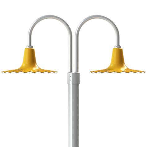 16" Seaside, 500-Buttery Yellow, Double Post Mount, 200-White, Smooth Direct Burial Pole, 975-Galvanized