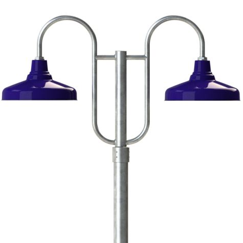 16" Union, 710-Cobalt Blue, Double Decorative Post Mount, 975-Galvanized, Smooth Direct Burial Pole, 975-Galvanized