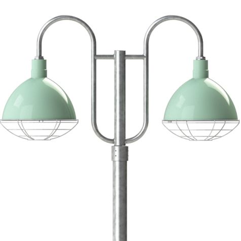 16" Wilcox, 355-Porcelain Jadite, Wire Cage, 975-Galvanized, Double Decorative Post Mount, 975-Galvanized, Smooth Direct Burial Pole, 975-Galvanized
