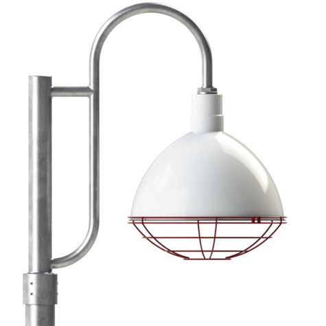 16" Wilcox, 250-White, Wire Cage, 455-Cherry Red, Single Decorative Post Mount, 975-Galvanized, Smooth Direct Burial Pole, 975-Galvanized