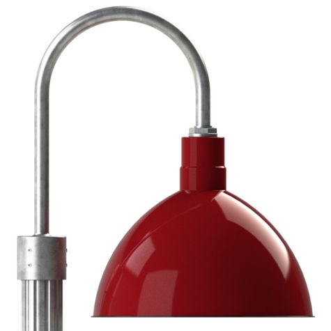 16" Wilcox, 455-Porcelain Cherry Red, Single Post Mount, 975-Galvanized, Fluted Direct Burial Pole, 975-Galvanized