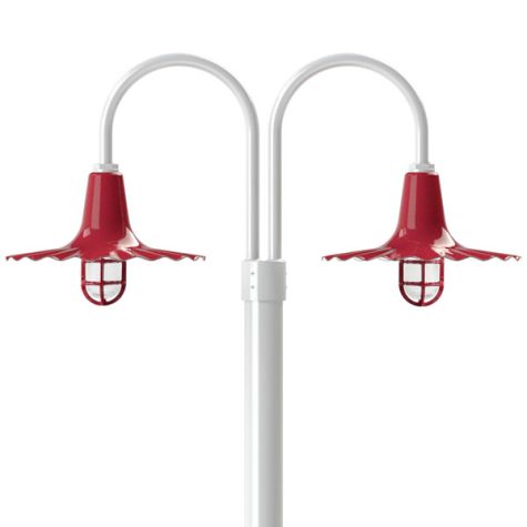 16" Seaside, 400-Barn Red, Standard Cast Guard & Frosted Glass, 400-Barn Red, Double Post Mount, 200-White, Smooth Direct Burial Pole, 200-White