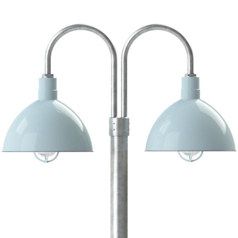 16" Wilcox, 765-Porcelain Delphite, Standard Cast Guard & Ribbed Glass, 765-Delphite, Double Post Mount, 975-Galvanized, Smooth Direct Burial Pole, 975-Galvanized