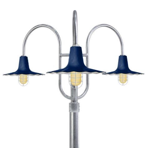 16" Seaside, 705-Navy, Wire Guard & Honey Crackle Glass, 975-Galvanized, 3-Light Post Mount, 975-Galvanized, Smooth Direct Burial Pole, 975-Galvanized