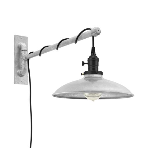Sinclair Swing Arm Sconce, 975-Galvanized, Black Socket with Knob Switch, Arm in 975-Galvanized, SBK-Standard Black Cord, Nostalgic Edison-Style 40W Victorian Bulb
