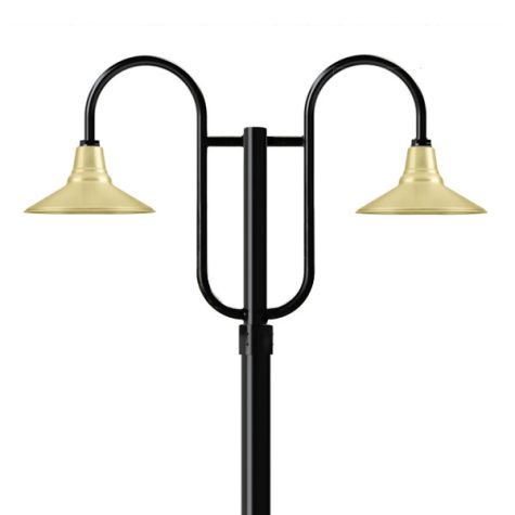 14" Aero, 997-Natural Raw Brass, Standard Cast Guard & Frosted Glass, 975-Galvanized, Double Decorative Post Mount, 100-Black, Smooth Direct Burial Pole, 975-Galvanized