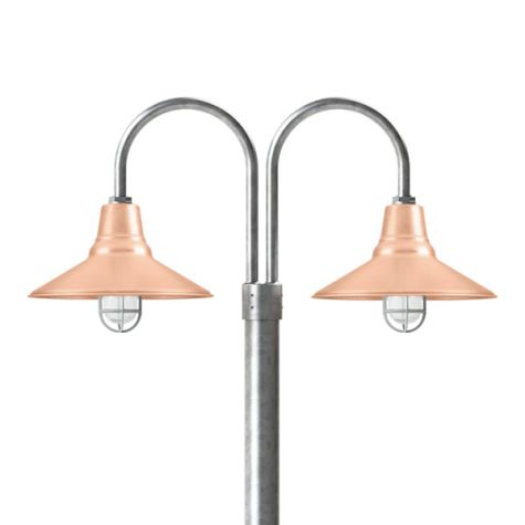 14" Aero, 995-Natural Raw Copper, Double Post Mount, Standard Cast Guard & Clear Crackle Glass, 975-Galvanized, Smooth Direct Burial Pole, 975-Galvanized