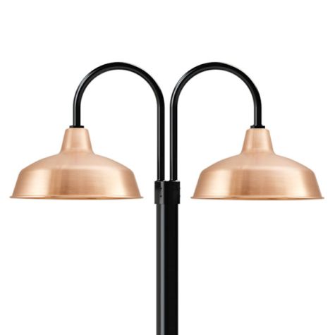 16" Avalon, 995-Natural Raw Copper, Double Post Mount, 100-Black, Smooth Direct Burial Pole, 100-Black