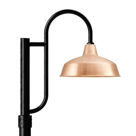 14" Avalon, 995-Natural Raw Copper, Single Decorative Post Mount, 100-Black, Smooth Direct Burial Pole, 100-Black