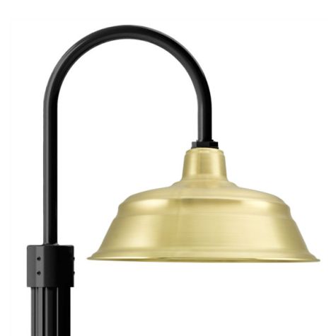 17" Bomber Post Mount Light, 997-Natural Raw Brass, Single Post Mount Option in 100-Black, Fluted Direct Burial Pole in 100-Black