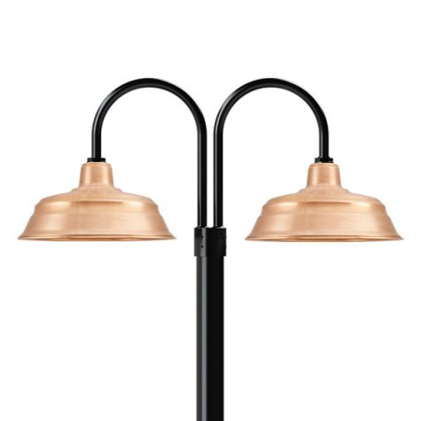 15" Bomber, 995-Natural Raw Copper, Double Post Mount, 100-Black, Smooth Direct Burial Pole, 100-Black