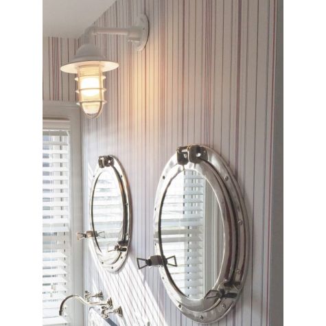 Industrial Guard Sconce, 200-White, Flared Shade, CGG-Standard Cast Guard, FST-Frosted Glass  | Customer Submission
