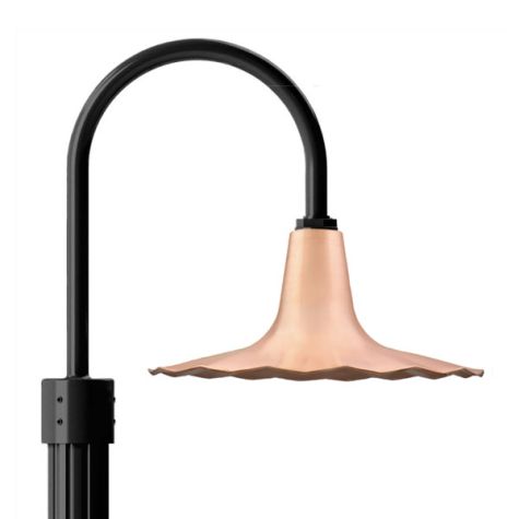 16" Seaside Radial Wave, 995-Natural Raw Copper, Single Post Mount, 100-Black, Fluted Direct Burial Pole, 100-Black