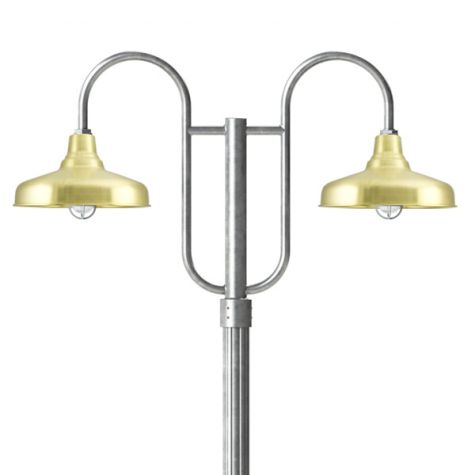 14" Union, 997-Natural Raw Brass, Standard Cast Guard & Ribbed Glass, 975-Galvanized, Double Decorative Post Mount, 975-Galvanized, Fluted Direct Burial Pole, 975-Galvanized