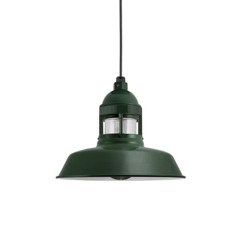 12" Sydney LED, 300-Dark Green, RIB-Ribbed Glass, CSB-Black Cloth Cord