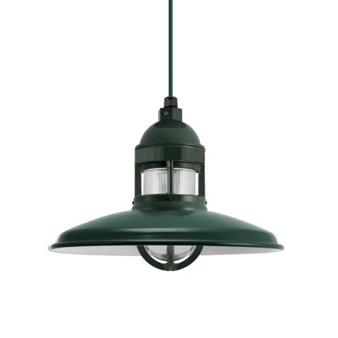 12" Brisbane, 300-Dark Green, RIB-Ribbed Glass, Emerald Green Cloth Cord