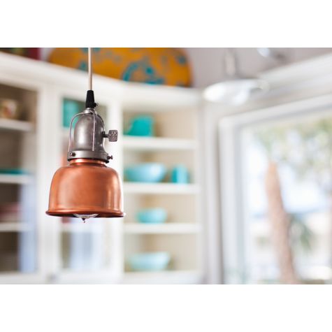 Fargo Pendant, 995-Natural Raw Copper, Cup in 975-Galvanized, With Arms and Paddle Switch, SWH-Standard White Cord