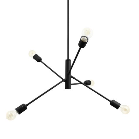 Downtown Minimalist 5-Light Chandelier, 100-Black, Edison-Style Victorian Bulbs