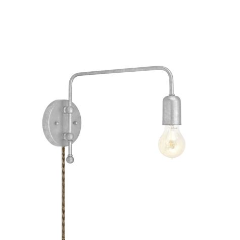 Downtown Swing Arm Sconce, 975-Galvanized, G66 Arm, Nostalgic Edison Style 1890 Era Bulb, CSBG-Black & Gold Cloth Cord