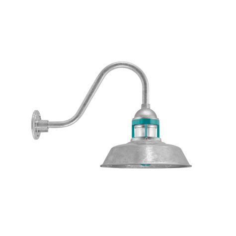12" Sydney LED, 975-Galvanized, Guard in 390-Teal, RIB-Ribbed Glass, G15 Gooseneck Arm