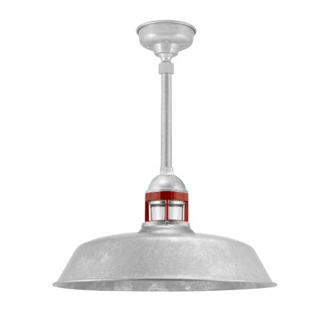 18" Sydney LED, 975-Galvanized, Guard in 400-Barn Red, CLR-Clear Glass, Hang Straight Canopy