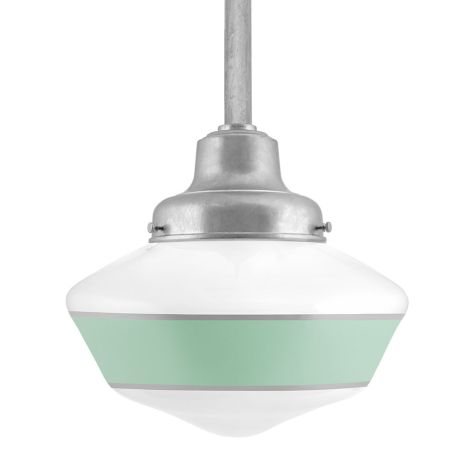 Primary Schoolhouse LED, 975-Galvanized, Large Glass, Single Painted Band, 311-Jadite