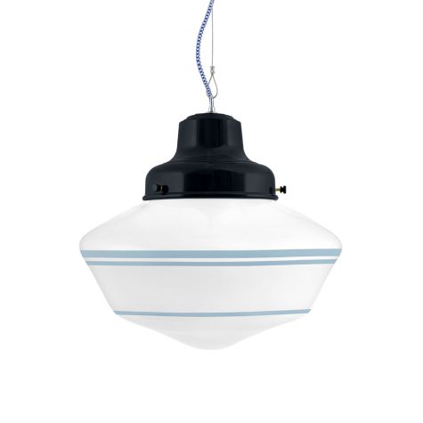 Primary Schoolhouse LED, 705-Navy, Large Glass, Triple Painted Band, 715-Delphite, CSUW-Blue & White Cloth Cord