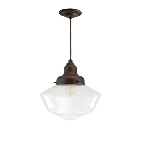 Kao Primary Schoolhouse Pendant Light, 615-Oil Rubbed Bronze, Large Clear Glass, CSBB-Black & Brown Cloth Cord