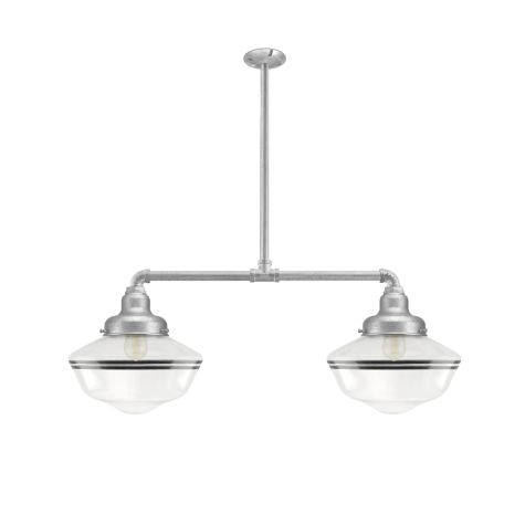 Primary Schoolhouse 2-Light Chandelier, 975-Galvanized, Large Clear Glass, Double Painted Band, 100-Black