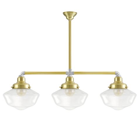 Primary Schoolhouse 3-Light Chandelier, 997-Natural Raw Brass, Large Clear Glass