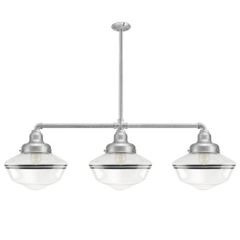 Primary Schoolhouse 3-Light Chandelier, 975-Galvanized, Large Clear Glass, Double Painted Band, 100-Black