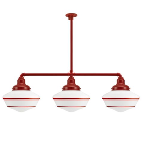 Primary Schoolhouse 3-Light Chandelier, 400-Barn Red, Large Opaque Glass, Triple Painted Band, Heavy Duty Canopy