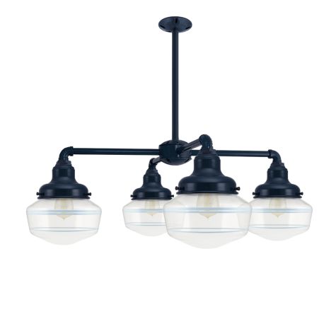 Primary 4-Light Schoolhouse Chandelier, 705-Navy, Small Clear Glass, Triple Painted Band, 715-Delphite Blue