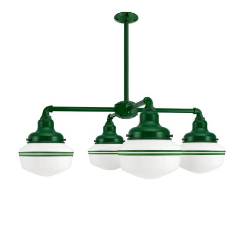 Primary 4-Light Schoolhouse Chandelier, 307-Emerald Green, Small Opaque Glass, Double Painted Band
