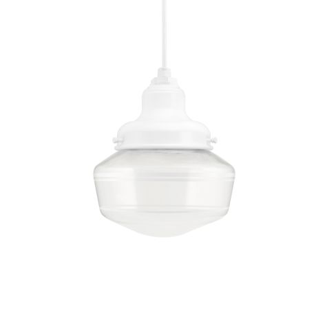 Primary LED Schoolhouse Pendant Light, 200-White, Small Clear Glass, Triple Painted Band, Standard White Cord