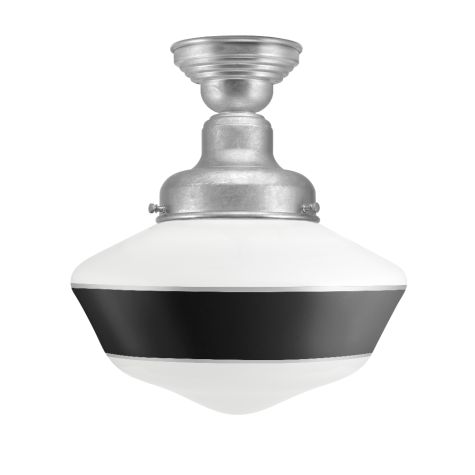 Primary LED Schoolhouse Semi-Flush Mount Light, 975-Galvanized, Large Opaque Glass, Single Painted Band, 100-Black