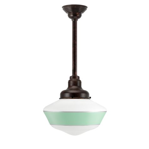 Primary LED Schoolhouse Stem Mount, 999-Natural Oil-Rubbed Copper, Large Opaque Glass, Single Painted Band, 311-Jadite