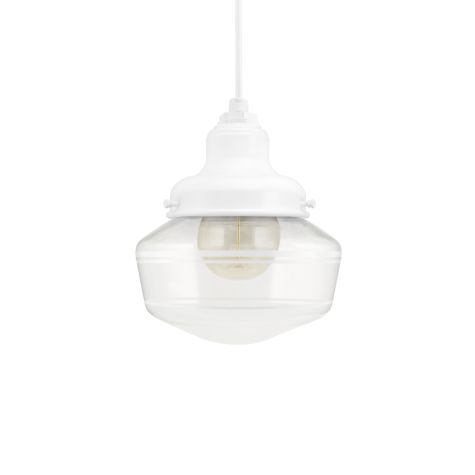 Primary Schoolhouse Pendant Light, 200-White, Small Clear Glass, Triple Painted Band, Standard White Cord
